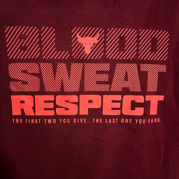 UNDER ARMOUR Project Rock Blood Sweat Respect Maroon and Orange Hoodie Kids XL - Picture 2 of 5